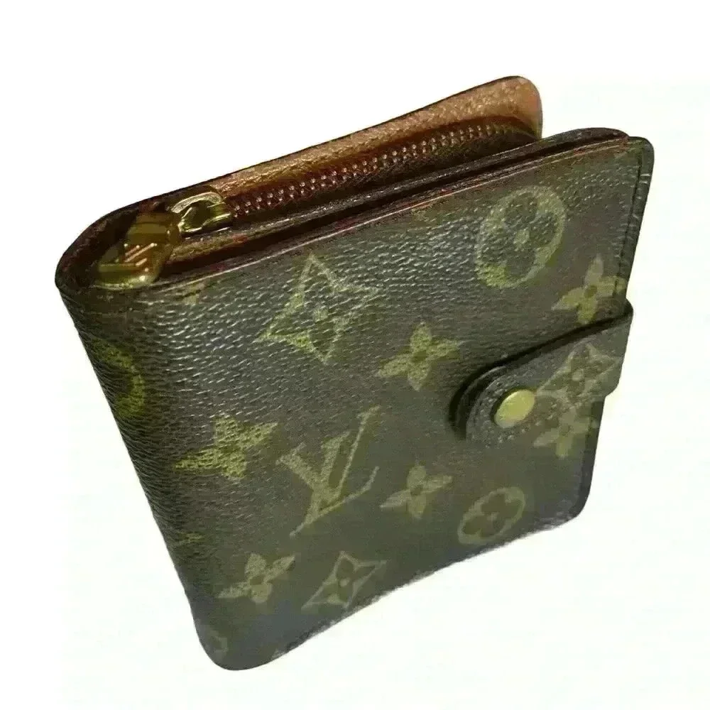 LOUIS VUITTON LV Bi-Fold Monogram Wallet Brown Compact Zip Ladies